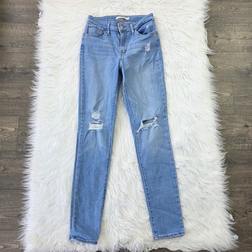 Levis 721 High Rise Skinny Women's Light Blue Ripped Jeans Size 28
